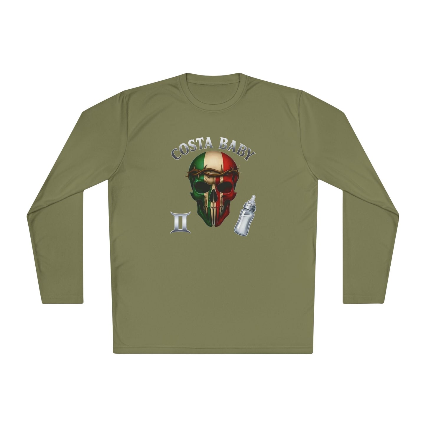 Costa Baby Skull Long Sleeve Tee — Gemini Design - Savage Operators Tactical Tee | Long - sleeve | Savage Operators Clothing | Patriotic Apparel | Military Humor | High Quality Olive Drab Green