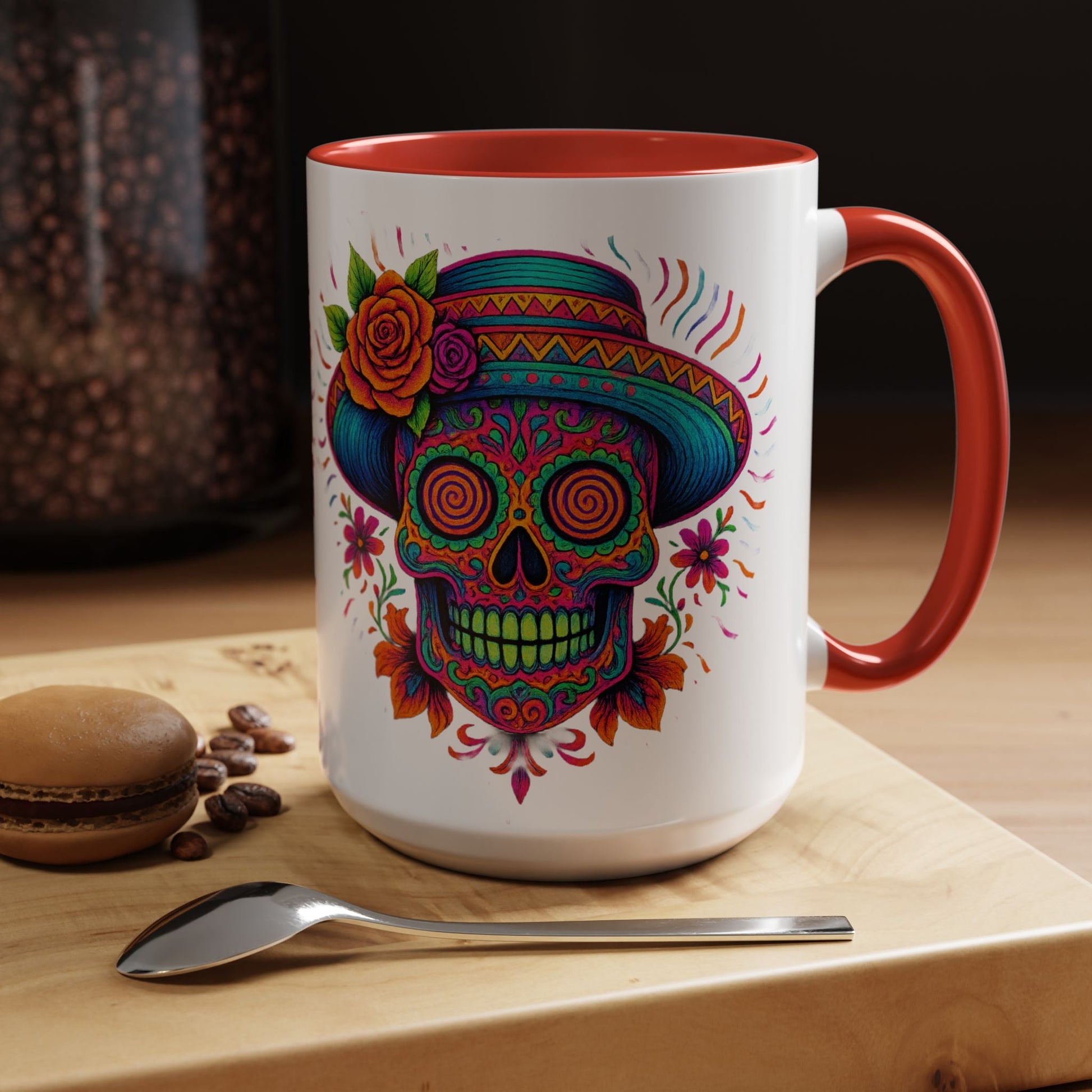 Day of the Dead Sugar Skull Coffee Mug — Colorful Mexican Calavera Accent Mug - Savage Operators Tactical Tee | Mug | Savage Operators Clothing | Patriotic Apparel | Military Humor | High Quality 15oz