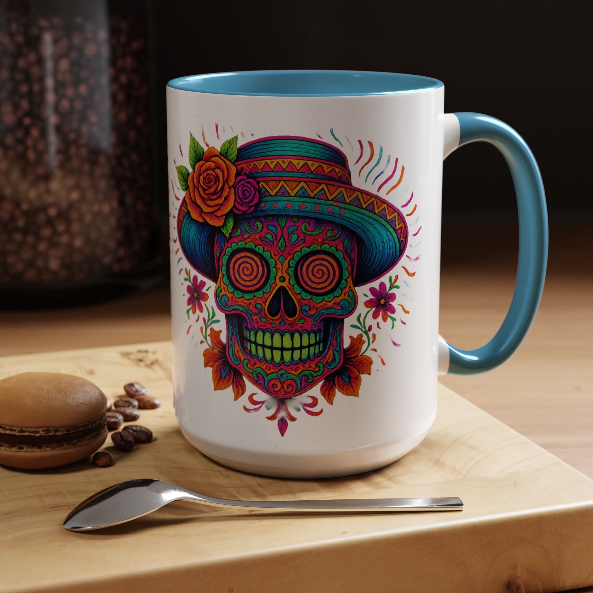 Day of the Dead Sugar Skull Coffee Mug — Colorful Mexican Calavera Accent Mug - Savage Operators Tactical Tee | Mug | Savage Operators Clothing | Patriotic Apparel | Military Humor | High Quality 15oz