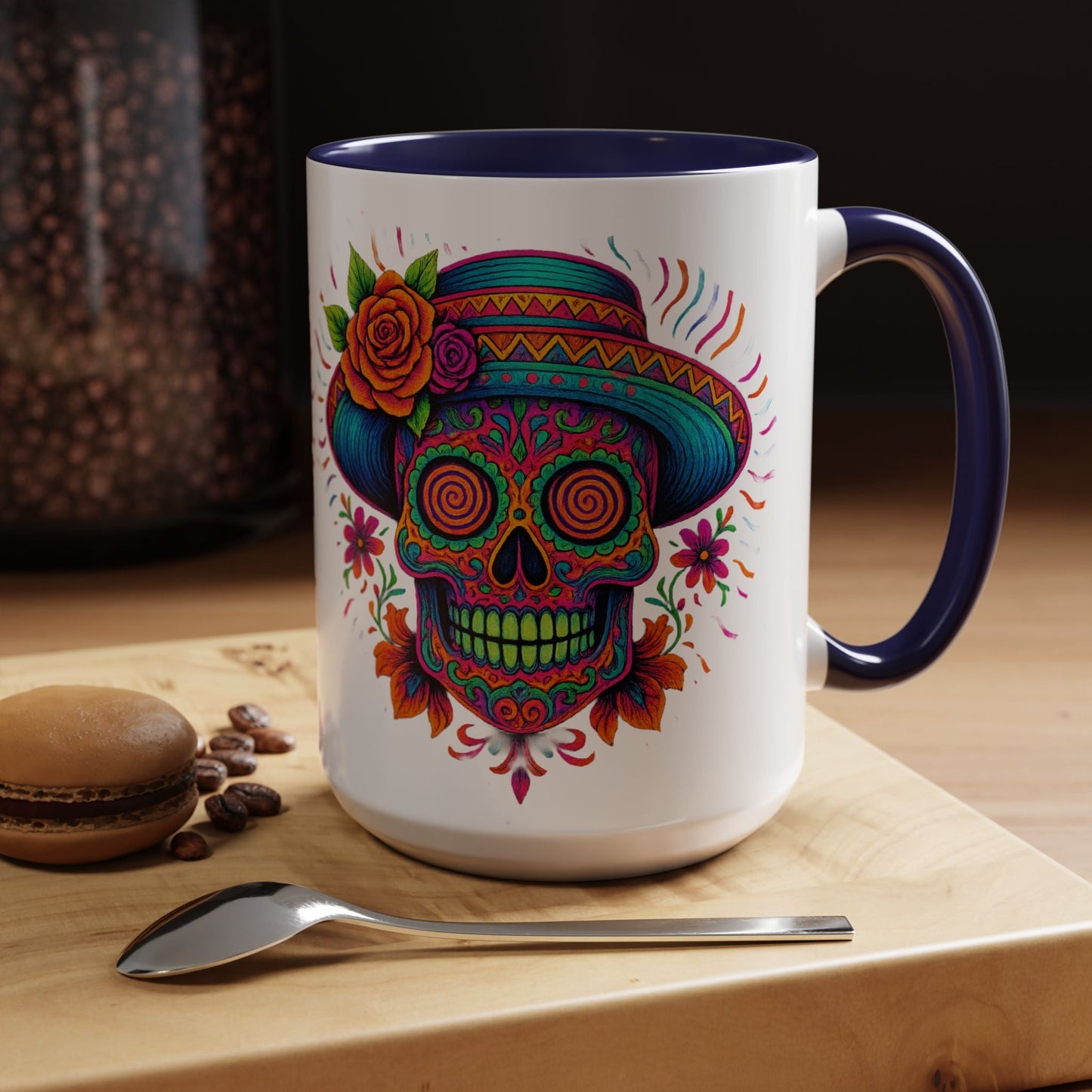 Day of the Dead Sugar Skull Coffee Mug — Colorful Mexican Calavera Accent Mug - Savage Operators Tactical Tee | Mug | Savage Operators Clothing | Patriotic Apparel | Military Humor | High Quality 15oz