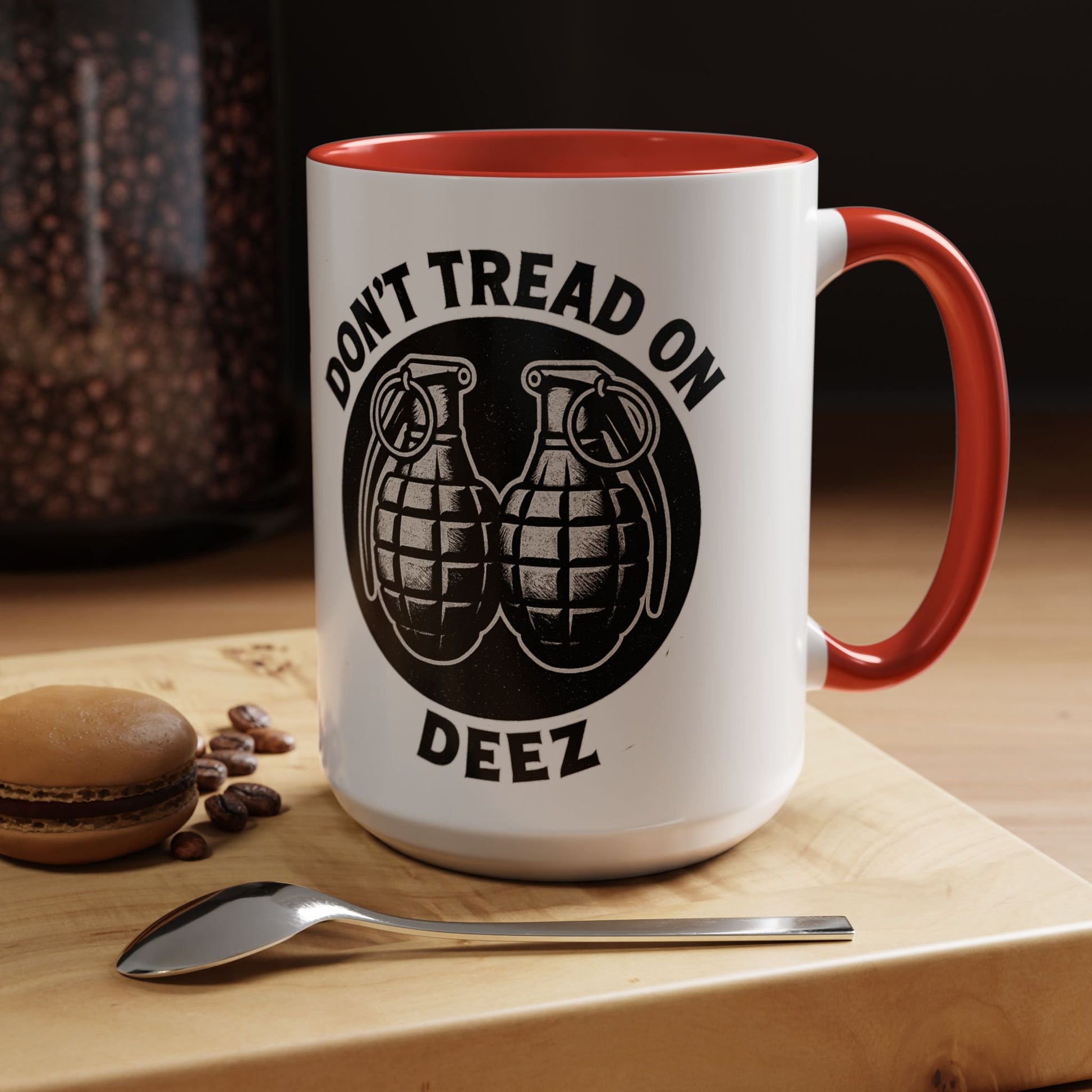 Don’t Tread On Deez Accent Coffee Mug — Funny Military Grenade Design - Savage Operators Tactical Tee | Mug | Savage Operators Clothing | Patriotic Apparel | Military Humor | High Quality 15oz