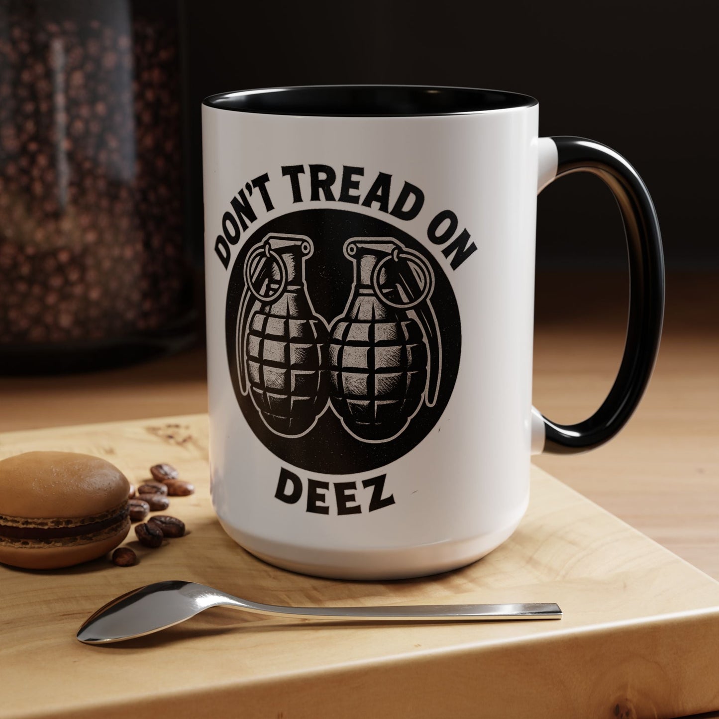 Don’t Tread On Deez Accent Coffee Mug — Funny Military Grenade Design - Savage Operators Tactical Tee | Mug | Savage Operators Clothing | Patriotic Apparel | Military Humor | High Quality 15oz