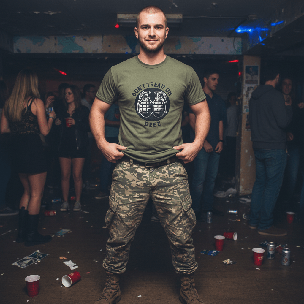 Don’t Tread on Deez Grenades Tee | Savage Operators Funny Tactical Shirt - Savage Operators Tactical Tee | T-Shirt | Savage Operators Clothing | Patriotic Apparel | Military Humor | High Quality CVC Midnight Navy