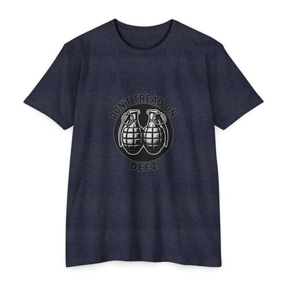 Don’t Tread on Deez Grenades Tee | Savage Operators Funny Tactical Shirt - Savage Operators Tactical Tee | T-Shirt | Savage Operators Clothing | Patriotic Apparel | Military Humor | High Quality CVC Midnight Navy