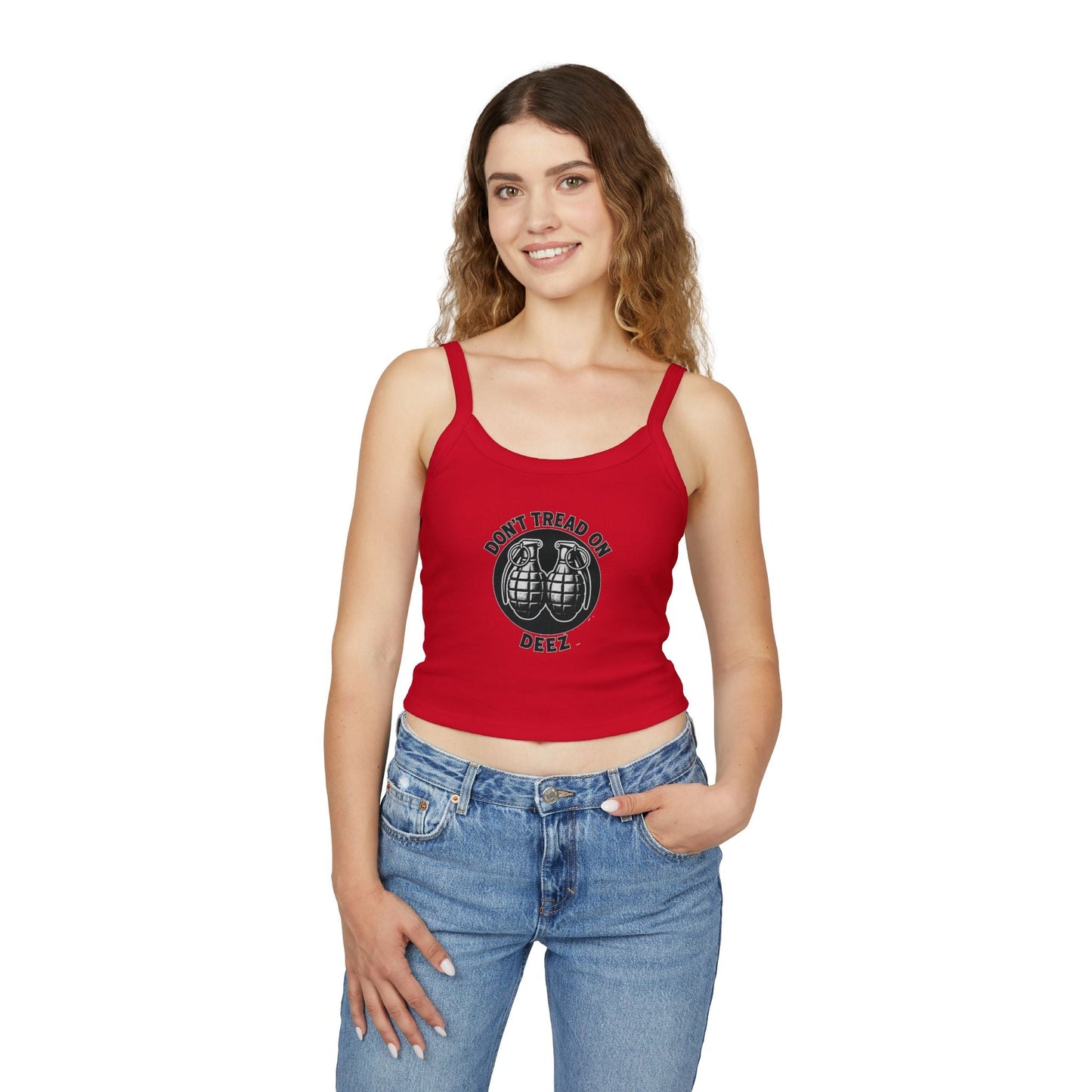 Don’t Tread On Deez | Women’s Tactical Crop Tank by SavOps - Savage Operators Tactical Tee | Tank Top | Savage Operators Clothing | Patriotic Apparel | Military Humor | High Quality Solid Red Blend