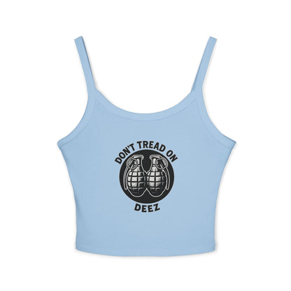 Don’t Tread On Deez | Women’s Tactical Crop Tank by SavOps - Savage Operators Tactical Tee | Tank Top | Savage Operators Clothing | Patriotic Apparel | Military Humor | High Quality Solid Baby Blue Blend
