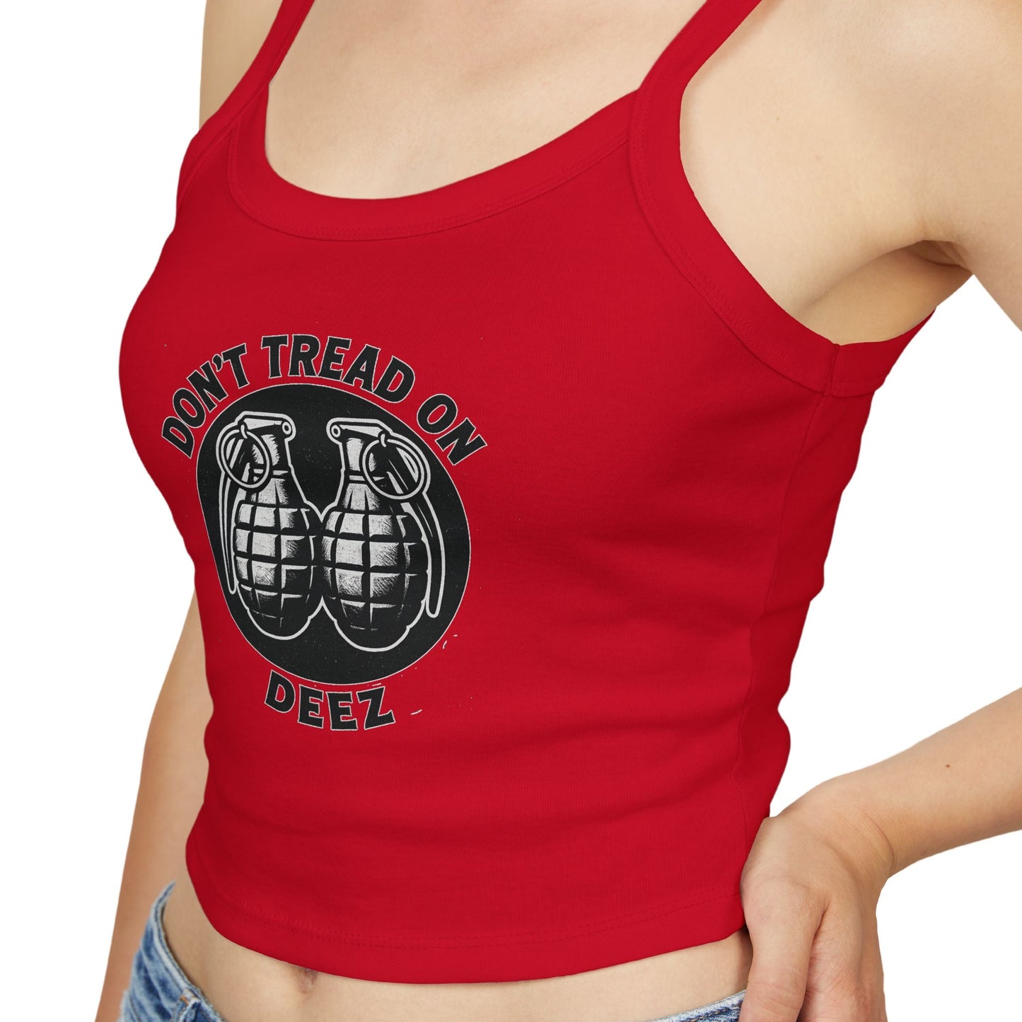 Don’t Tread On Deez | Women’s Tactical Crop Tank by SavOps - Savage Operators Tactical Tee | Tank Top | Savage Operators Clothing | Patriotic Apparel | Military Humor | High Quality Solid Red Blend