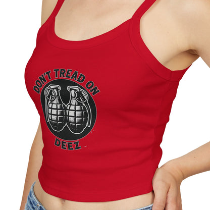 Don’t Tread On Deez | Women’s Tactical Crop Tank by SavOps - Savage Operators Tactical Tee | Tank Top | Savage Operators Clothing | Patriotic Apparel | Military Humor | High Quality Solid Red Blend