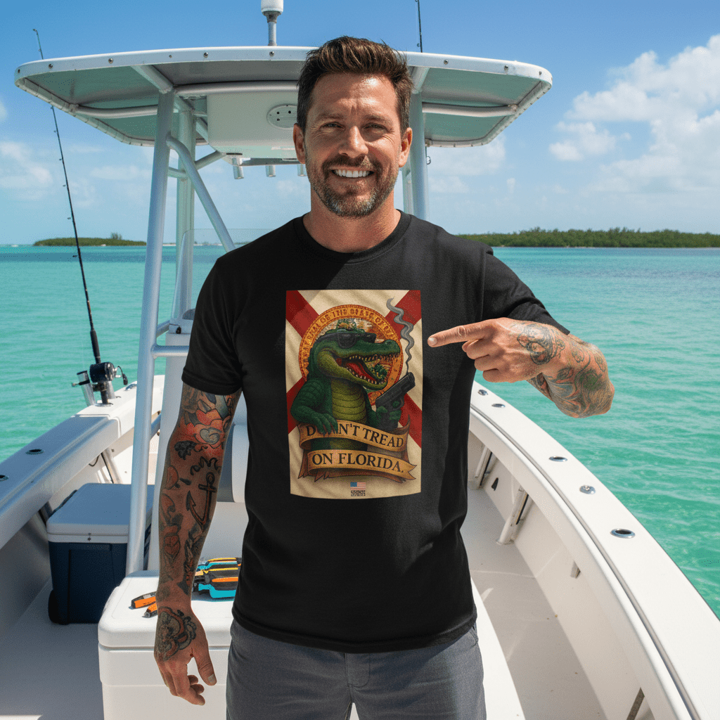 Don’t Tread On Florida – Tactical Gator Tee | Savage Operators - Savage Operators Tactical Tee | T-Shirt | Savage Operators Clothing | Patriotic Apparel | Military Humor | High Quality CVC Orange