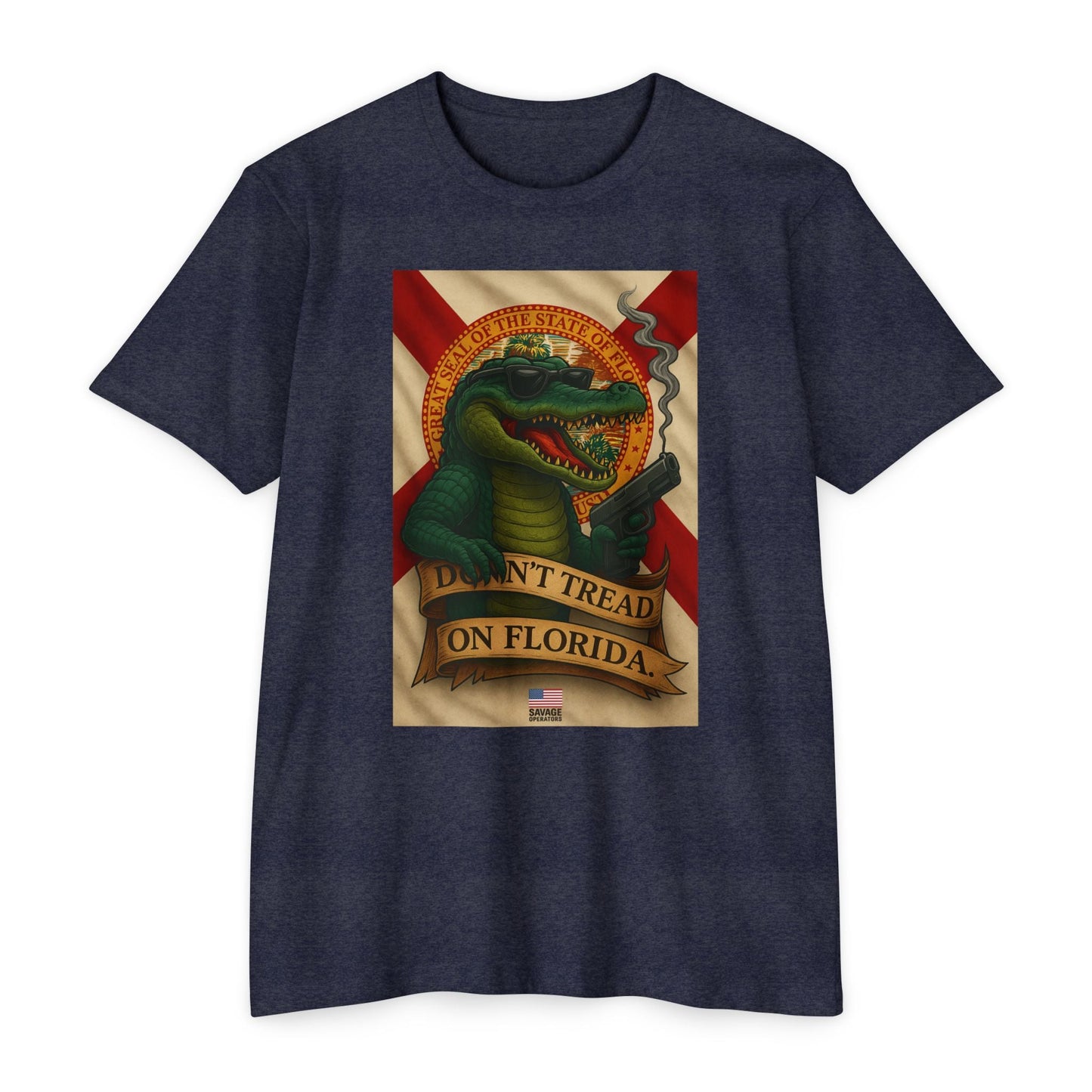 Don’t Tread On Florida – Tactical Gator Tee | Savage Operators - Savage Operators Tactical Tee | T-Shirt | Savage Operators Clothing | Patriotic Apparel | Military Humor | High Quality CVC Midnight Navy