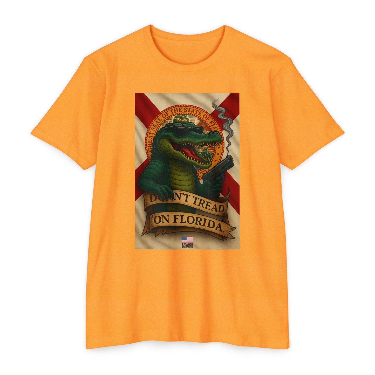 Don’t Tread On Florida – Tactical Gator Tee | Savage Operators - Savage Operators Tactical Tee | T-Shirt | Savage Operators Clothing | Patriotic Apparel | Military Humor | High Quality CVC Orange