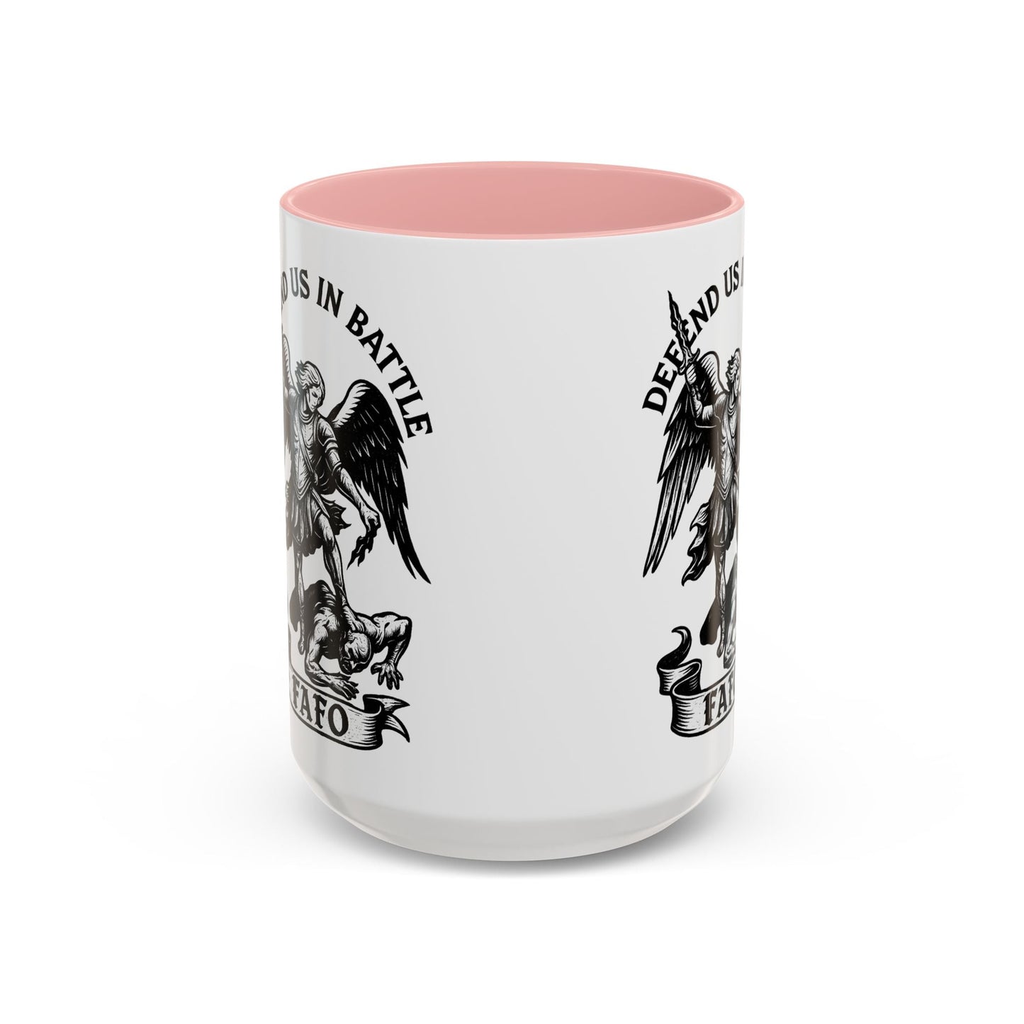 FAFO Defend Us in Battle Accent Coffee Mug — St. Michael Warrior Design - Savage Operators Tactical Tee | Mug | Savage Operators Clothing | Patriotic Apparel | Military Humor | High Quality 15oz