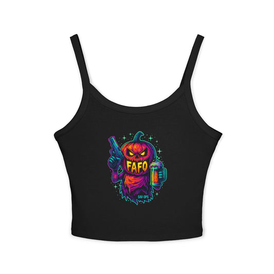 FAFO Pumpkin – Savage Operators Ladies Tank | Halloween Tactical Humor - Savage Operators Tactical Tee | Tank Top | Savage Operators Clothing | Patriotic Apparel | Military Humor | High Quality Solid Black Blend