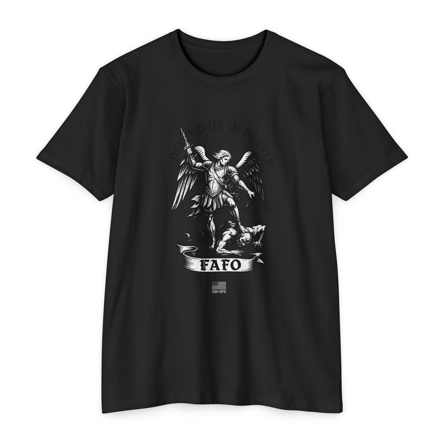 FAFO – St. Michael Archangel Tee | Savage Operators - Savage Operators Tactical Tee | T-Shirt | Savage Operators Clothing | Patriotic Apparel | Military Humor | High Quality CVC Black