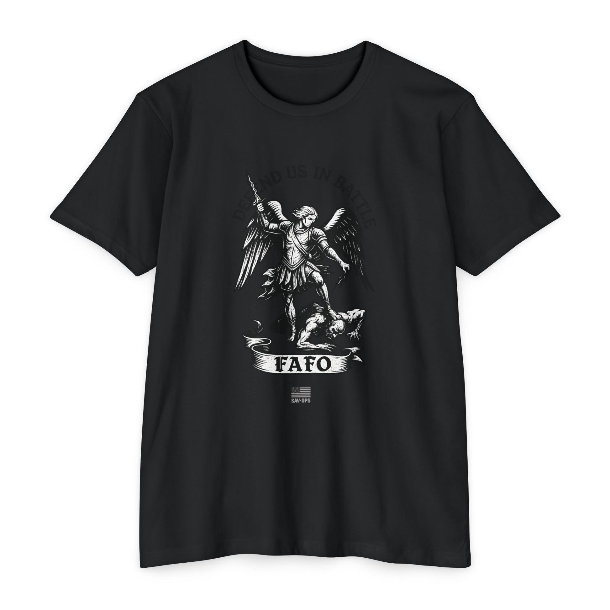 FAFO – St. Michael Archangel Tee | Savage Operators - Savage Operators Tactical Tee | T-Shirt | Savage Operators Clothing | Patriotic Apparel | Military Humor | High Quality CVC Black