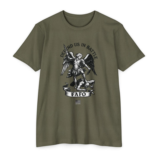FAFO – St. Michael Archangel Tee | Savage Operators - Savage Operators Tactical Tee | T-Shirt | Savage Operators Clothing | Patriotic Apparel | Military Humor | High Quality CVC Military Green