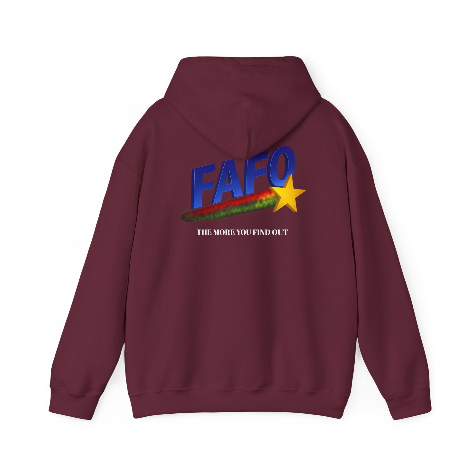 FAFO Star Hoodie — The More You Find Out Bold Retro Logo Pullover - Savage Operators Tactical Tee | Hoodie | Savage Operators Clothing | Patriotic Apparel | Military Humor | High Quality S