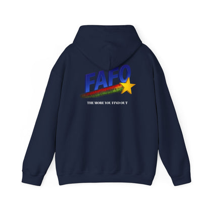 FAFO Star Hoodie — The More You Find Out Bold Retro Logo Pullover - Savage Operators Tactical Tee | Hoodie | Savage Operators Clothing | Patriotic Apparel | Military Humor | High Quality S
