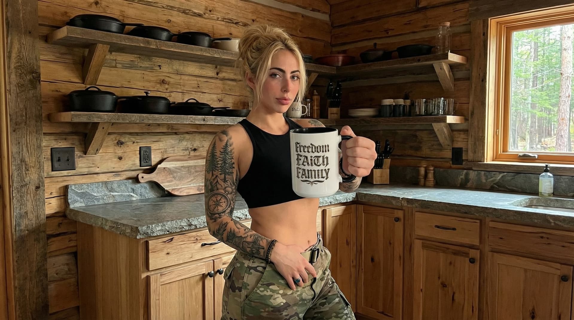 Freedom Faith Family Accent Coffee Mug – Patriotic American Flag Money Script 16oz - Savage Operators Tactical Tee | Mug | Savage Operators Clothing | Patriotic Apparel | Military Humor | High Quality 15oz