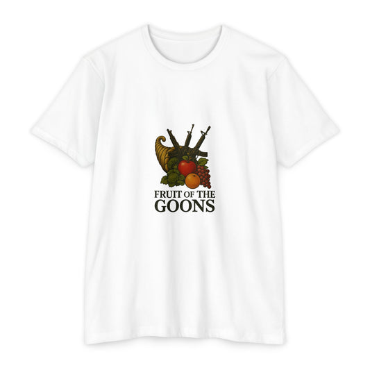 Fruit of the Goons - Tactical Cornucopia Shirt FRONT PRINT - Savage Operators Tactical Tee | T-Shirt | Savage Operators Clothing | Patriotic Apparel | Military Humor | High Quality CVC White