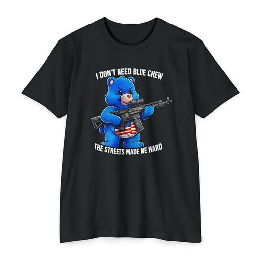 Funny Tactical Bear Shirt – “I Don’t Need Blue Chew” Gun Meme T-Shirt – Savage Operators Graphic Tee - Savage Operators Tactical Tee | T-Shirt | Savage Operators Clothing | Patriotic Apparel | Military Humor | High Quality CVC Black