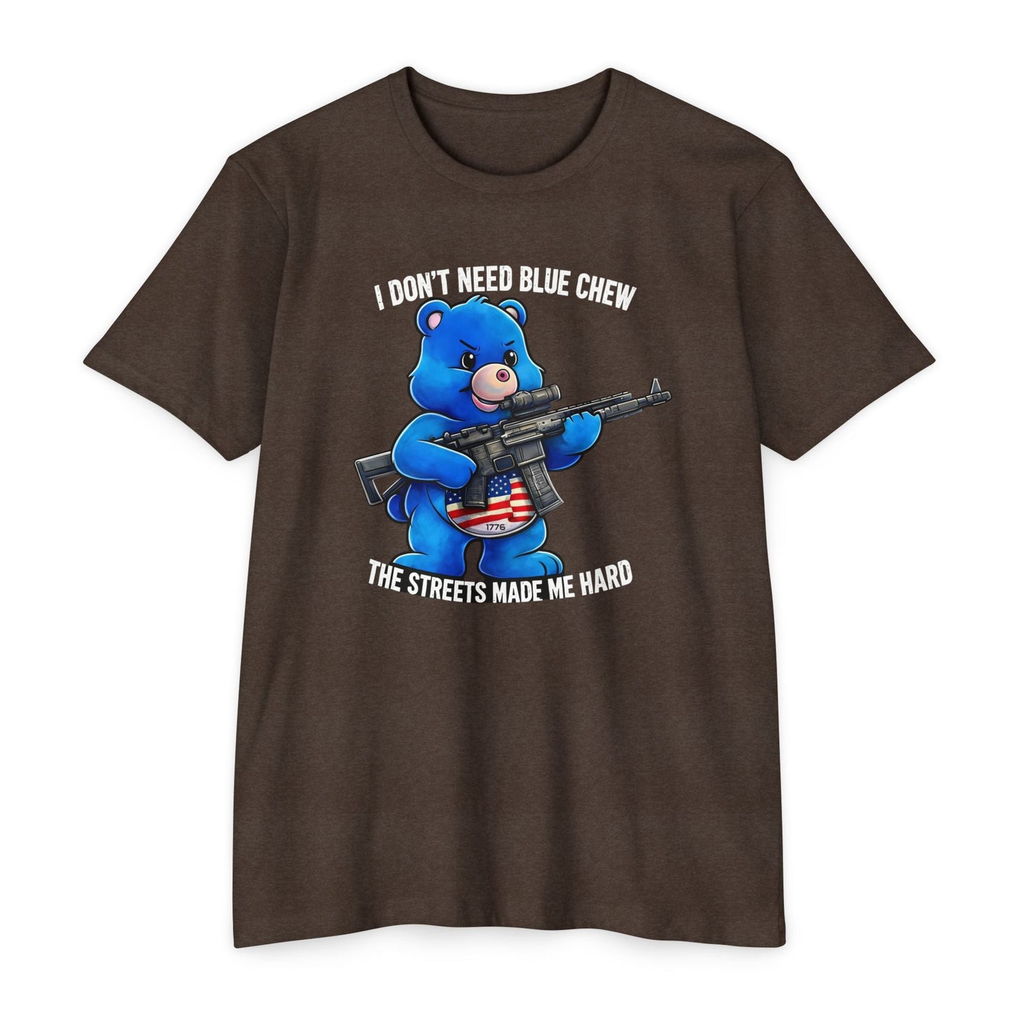Funny Tactical Bear Shirt – “I Don’t Need Blue Chew” Gun Meme T-Shirt – Savage Operators Graphic Tee - Savage Operators Tactical Tee | T-Shirt | Savage Operators Clothing | Patriotic Apparel | Military Humor | High Quality CVC Espresso