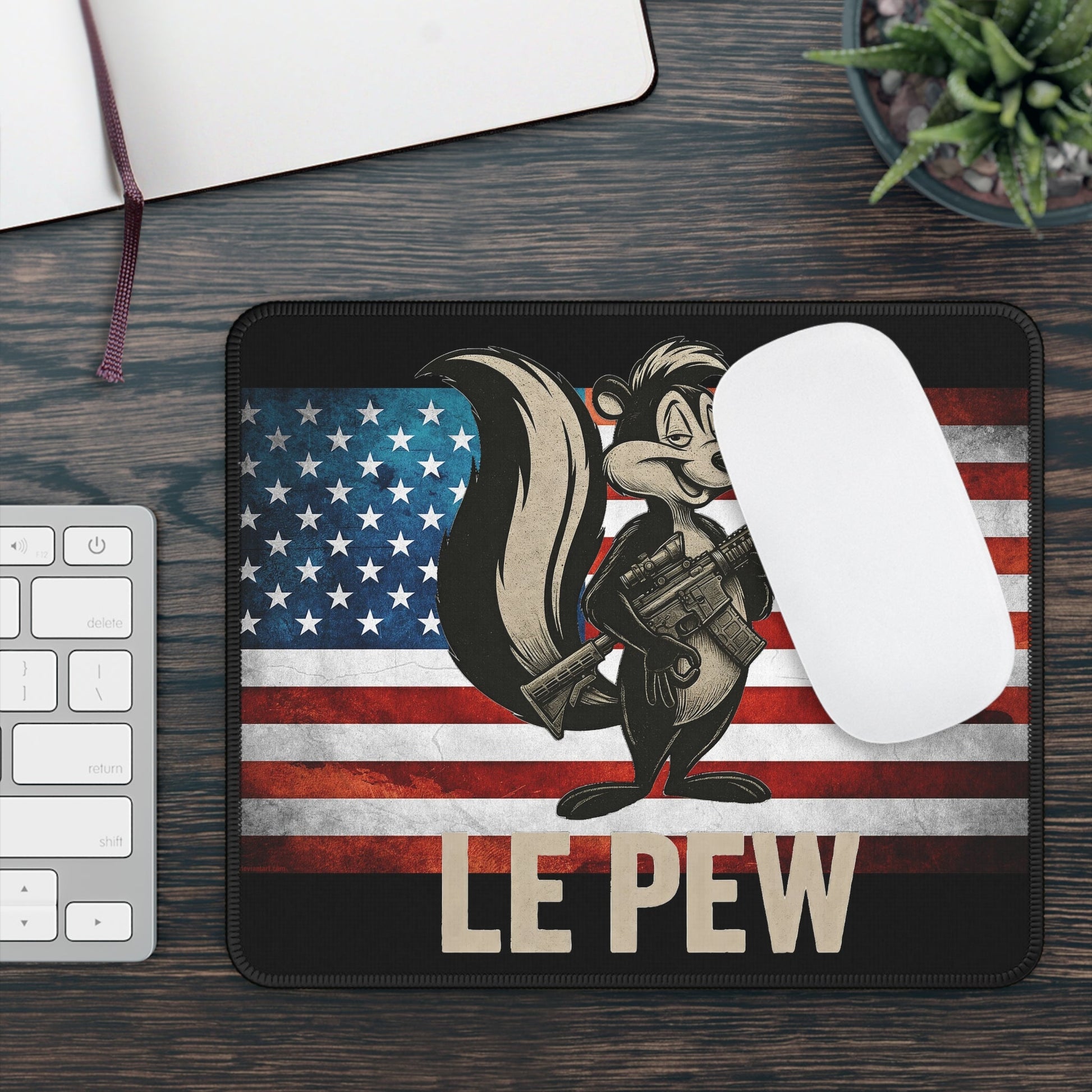 Gaming Mouse Pad — 'Le Pew' Patriotic Skunk with ar15 on American Flag - Savage Operators Tactical Tee | Home Decor | Savage Operators Clothing | Patriotic Apparel | Military Humor | High Quality Rectangle
