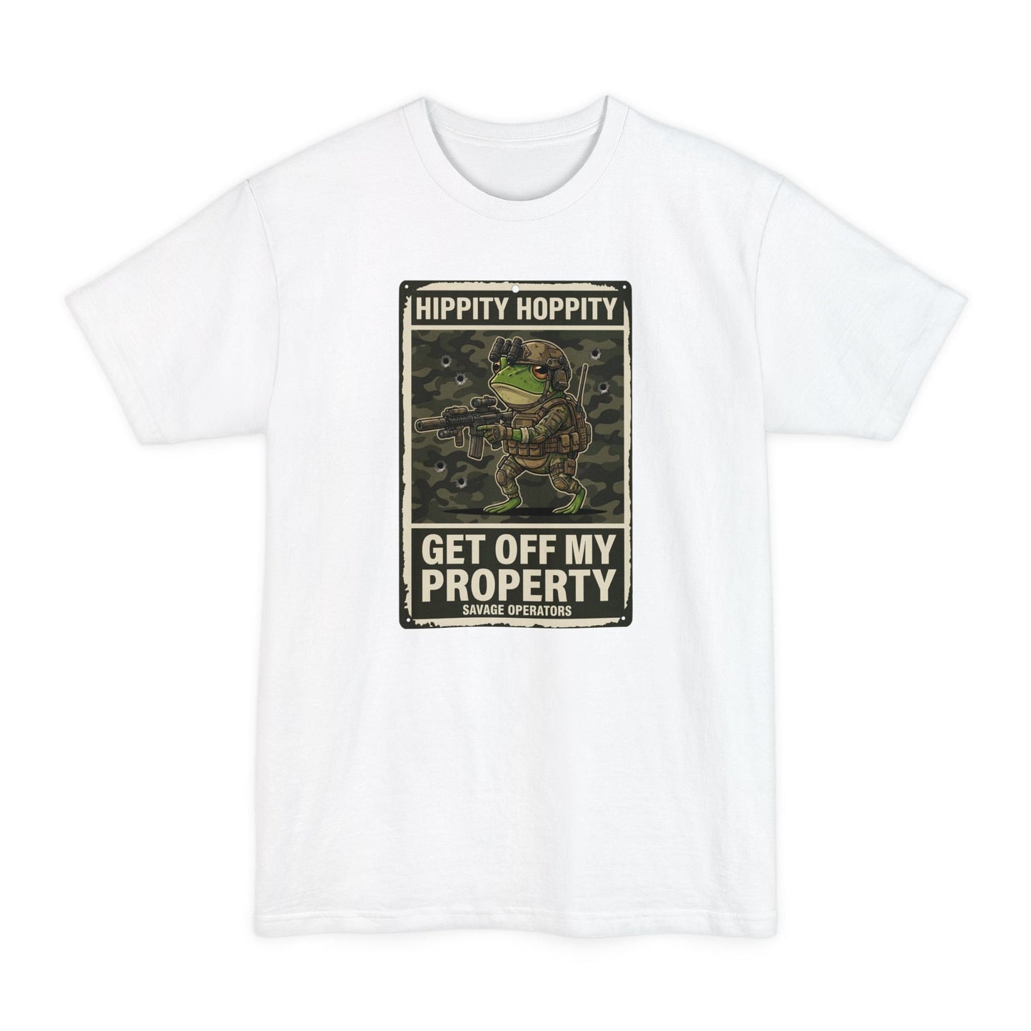 Get Off My Property T-Shirt — "Hippity Hoppity" Frog Military Design XLT - Savage Operators Tactical Tee | T-Shirt | Savage Operators Clothing | Patriotic Apparel | Military Humor | High Quality White
