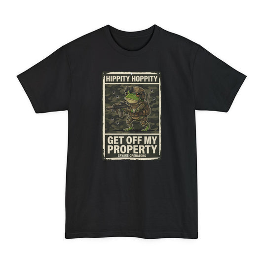 Get Off My Property T-Shirt — "Hippity Hoppity" Frog Military Design XLT - Savage Operators Tactical Tee | T-Shirt | Savage Operators Clothing | Patriotic Apparel | Military Humor | High Quality Black