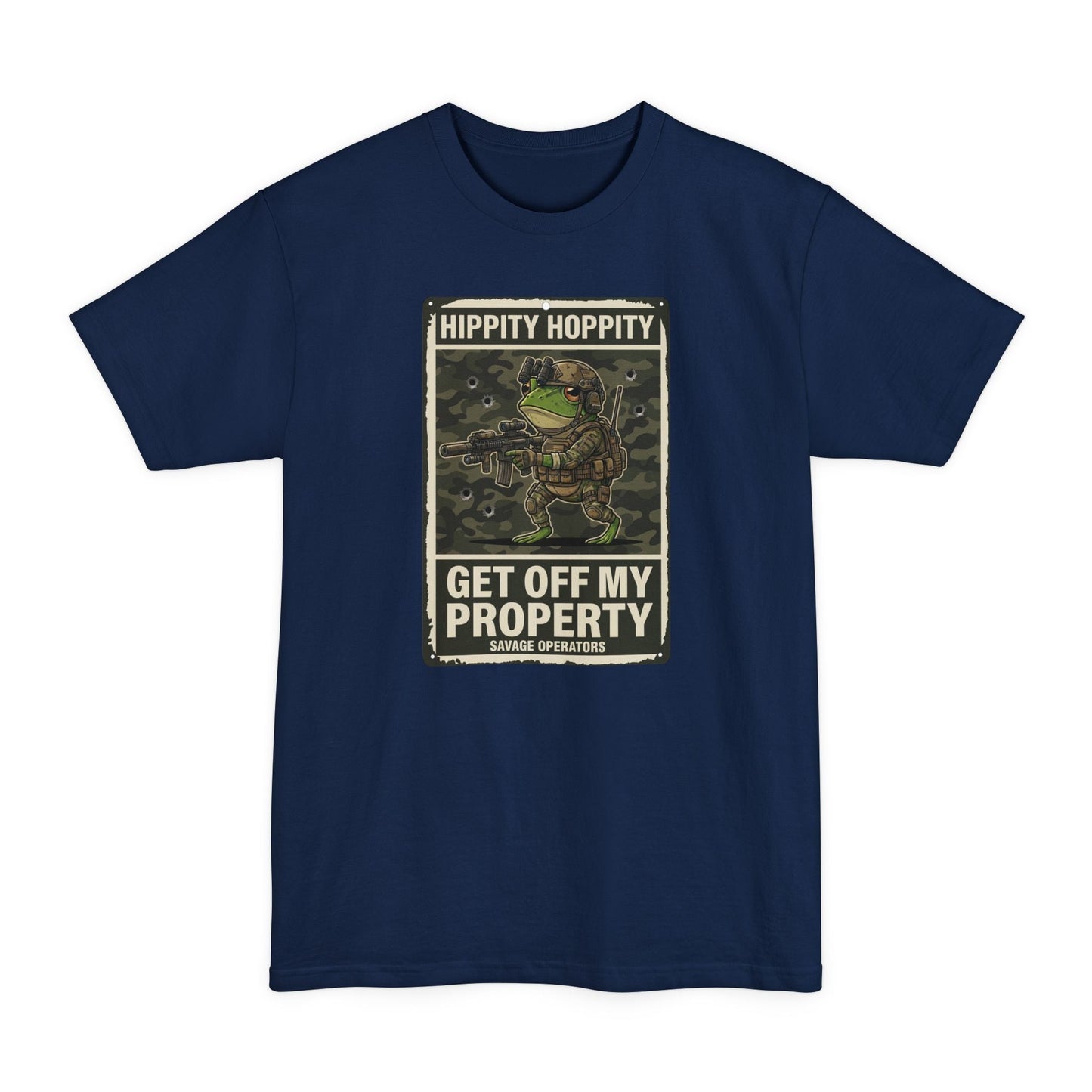 Get Off My Property T-Shirt — "Hippity Hoppity" Frog Military Design XLT - Savage Operators Tactical Tee | T-Shirt | Savage Operators Clothing | Patriotic Apparel | Military Humor | High Quality Navy