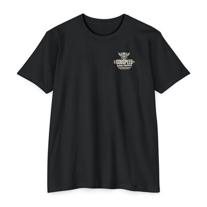 GODSPEED Back Print Shirt – Savage Operators Tactical Skull Tee | Distressed Military Streetwear - Savage Operators Tactical Tee | T-Shirt | Savage Operators Clothing | Patriotic Apparel | Military Humor | High Quality CVC Black