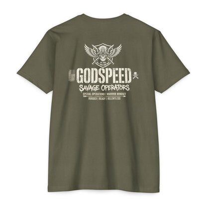 GODSPEED Back Print Shirt – Savage Operators Tactical Skull Tee | Distressed Military Streetwear - Savage Operators Tactical Tee | T-Shirt | Savage Operators Clothing | Patriotic Apparel | Military Humor | High Quality CVC Cardinal
