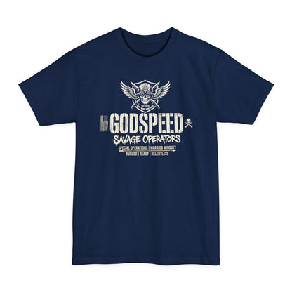 GODSPEED Big & Tall Shirt – XLT Back Print Tactical Skull Tee | Savage Operators Extended Size Graphic Shirt - Savage Operators Tactical Tee | T-Shirt | Savage Operators Clothing | Patriotic Apparel | Military Humor | High Quality Navy