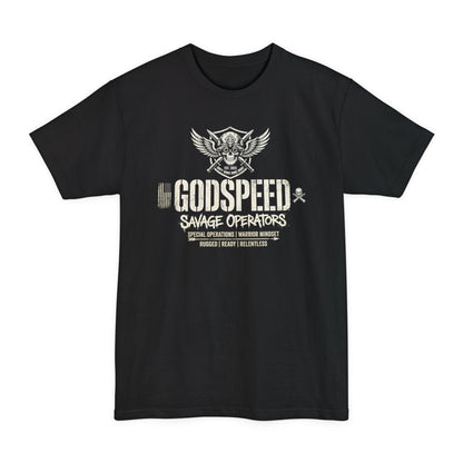 GODSPEED Big & Tall Shirt – XLT Back Print Tactical Skull Tee | Savage Operators Extended Size Graphic Shirt - Savage Operators Tactical Tee | T-Shirt | Savage Operators Clothing | Patriotic Apparel | Military Humor | High Quality Black