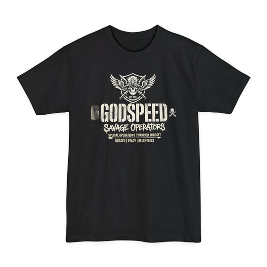 GODSPEED Big & Tall Shirt – XLT Back Print Tactical Skull Tee | Savage Operators Extended Size Graphic Shirt - Savage Operators Tactical Tee | T-Shirt | Savage Operators Clothing | Patriotic Apparel | Military Humor | High Quality Black
