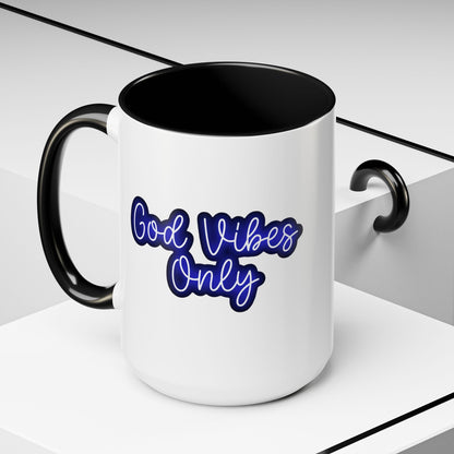 Good Vibes Only Accent Coffee Mug — Positive Quote Ceramic Mug 16oz - Savage Operators Tactical Tee | Mug | Savage Operators Clothing | Patriotic Apparel | Military Humor | High Quality 15oz