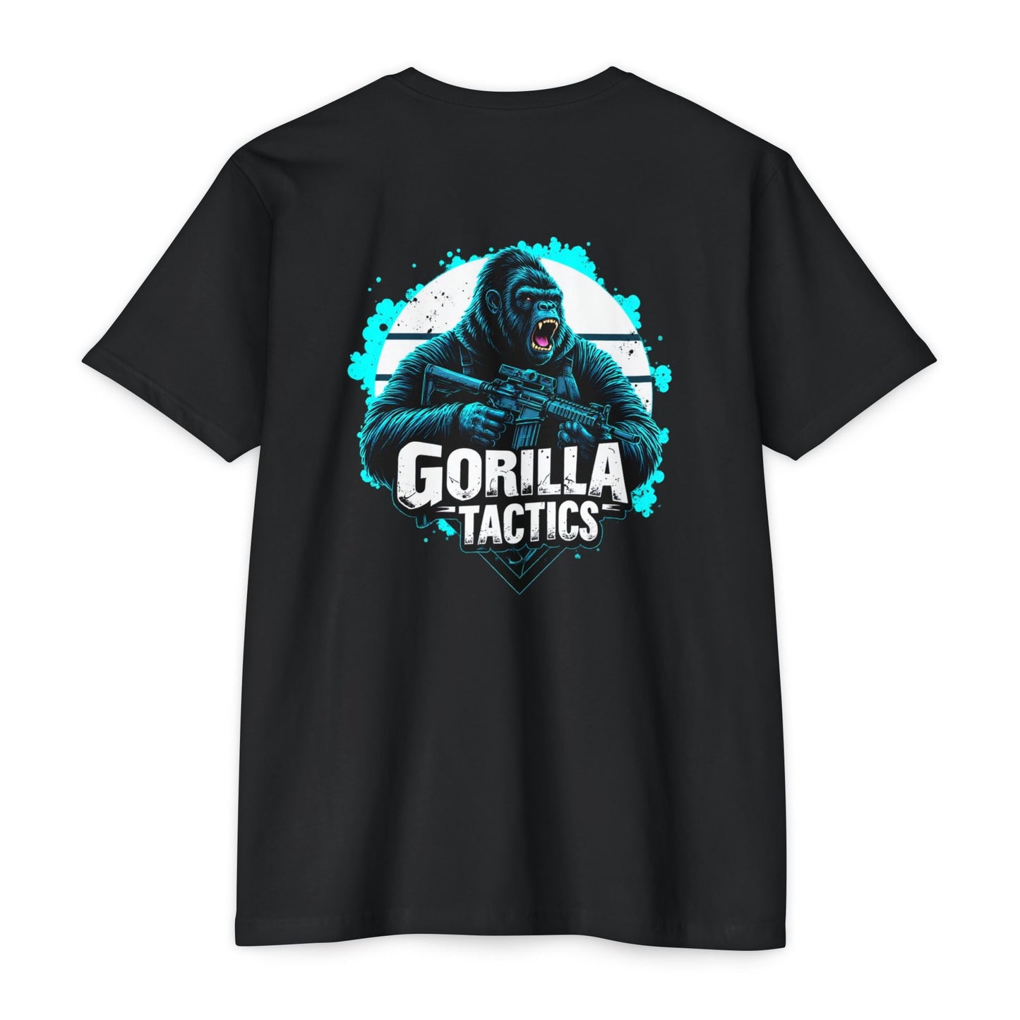 Gorilla Tactics Shirt – Armed Primate Graphic Tee for Alpha Males & Tactical Freaks with taste - BACK PRINT - Savage Operators Tactical Tee | T-Shirt | Savage Operators Clothing | Patriotic Apparel | Military Humor | High Quality CVC Black