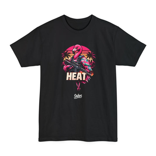 Heat Flamingo T‑Shirt — Retro Neon Flamingo Tall Tee - Savage Operators Tactical Tee | T-Shirt | Savage Operators Clothing | Patriotic Apparel | Military Humor | High Quality Black