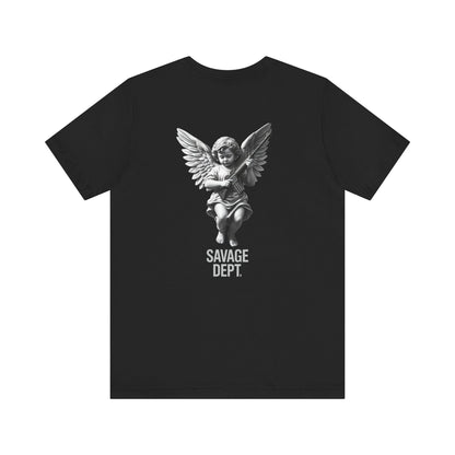 Heavenly Firepower Tee Angel With Rifle Shirt, Tactical Streetwear for Fallen Saints & Operators - Savage Operators Tactical Tee | T-Shirt | Savage Operators Clothing | Patriotic Apparel | Military Humor | High Quality Heather Green