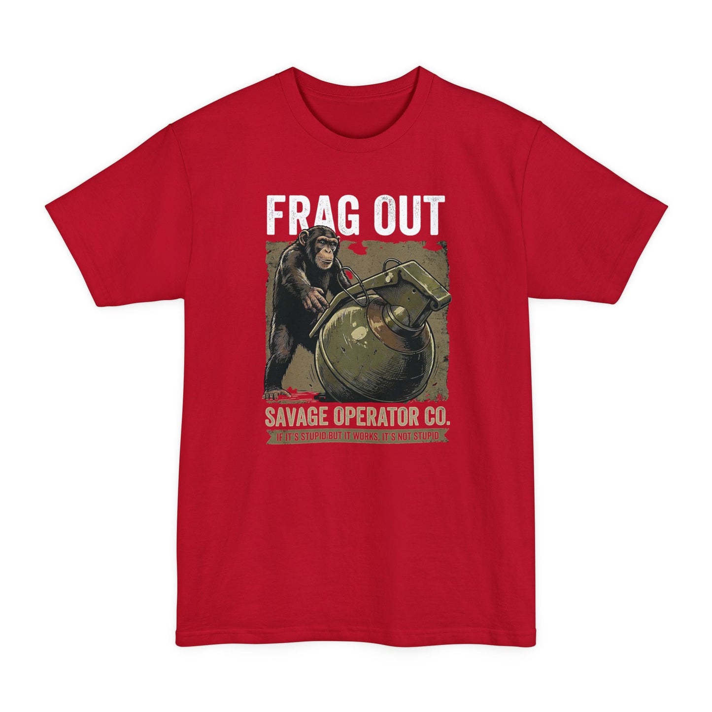 Hey Catch Monkey Savage Operator Co. T-Shirt XLT Big & Tall - Savage Operators Tactical Tee | T-Shirt | Savage Operators Clothing | Patriotic Apparel | Military Humor | High Quality Deep Red
