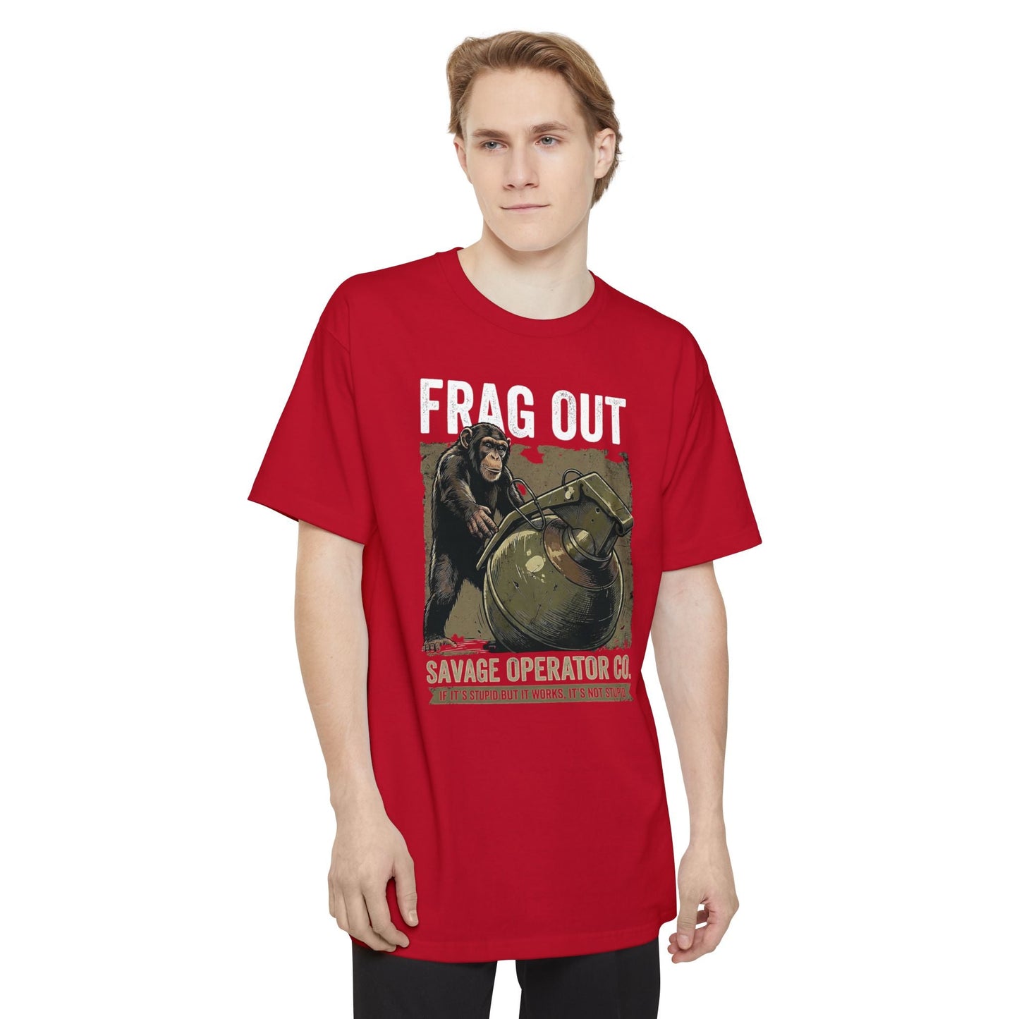 Hey Catch Monkey Savage Operator Co. T-Shirt XLT Big & Tall - Savage Operators Tactical Tee | T-Shirt | Savage Operators Clothing | Patriotic Apparel | Military Humor | High Quality Deep Red