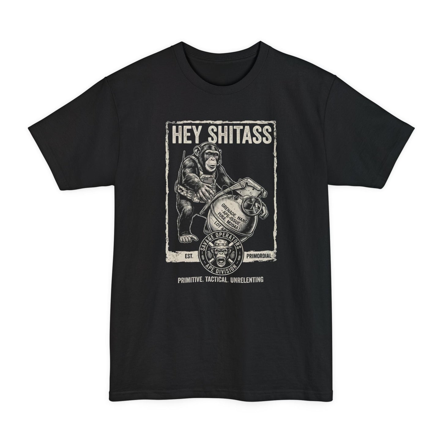 Hey Monkey Catch Military Humor - Funny Graphic T-Shirt XLT Big&Tall - Savage Operators Tactical Tee | T-Shirt | Savage Operators Clothing | Patriotic Apparel | Military Humor | High Quality Black
