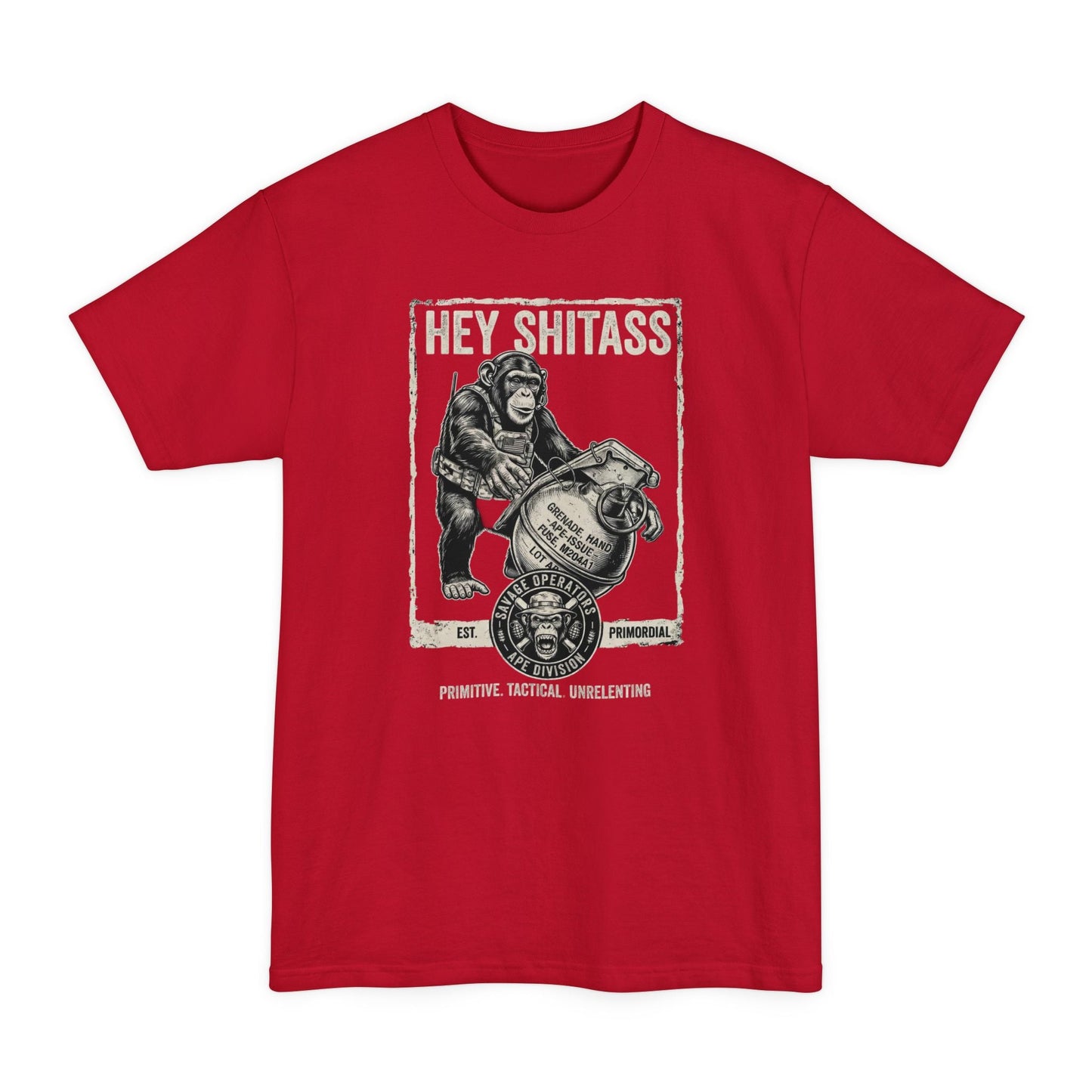 Hey Monkey Catch Military Humor - Funny Graphic T-Shirt XLT Big&Tall - Savage Operators Tactical Tee | T-Shirt | Savage Operators Clothing | Patriotic Apparel | Military Humor | High Quality Deep Red