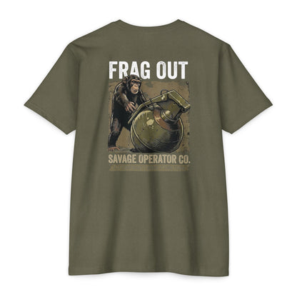 Hey Monkey Catch v2 Savage Operator Graphic T-Shirt - Back Print - Savage Operators Tactical Tee | T-Shirt | Savage Operators Clothing | Patriotic Apparel | Military Humor | High Quality CVC Military Green