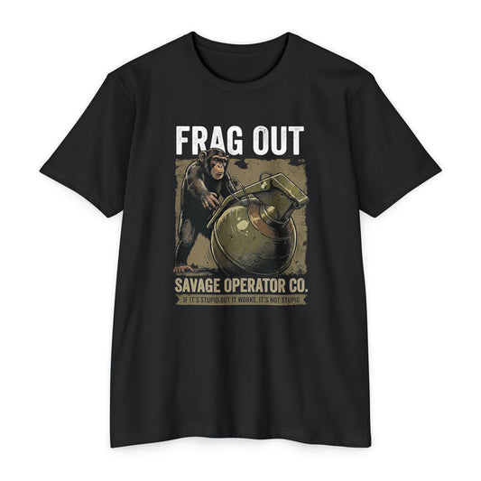 Hey Monkey Catch v2 Vintage Military Humor Graphic T-Shirt - Front Print - Savage Operators Tactical Tee | T-Shirt | Savage Operators Clothing | Patriotic Apparel | Military Humor | High Quality CVC Black