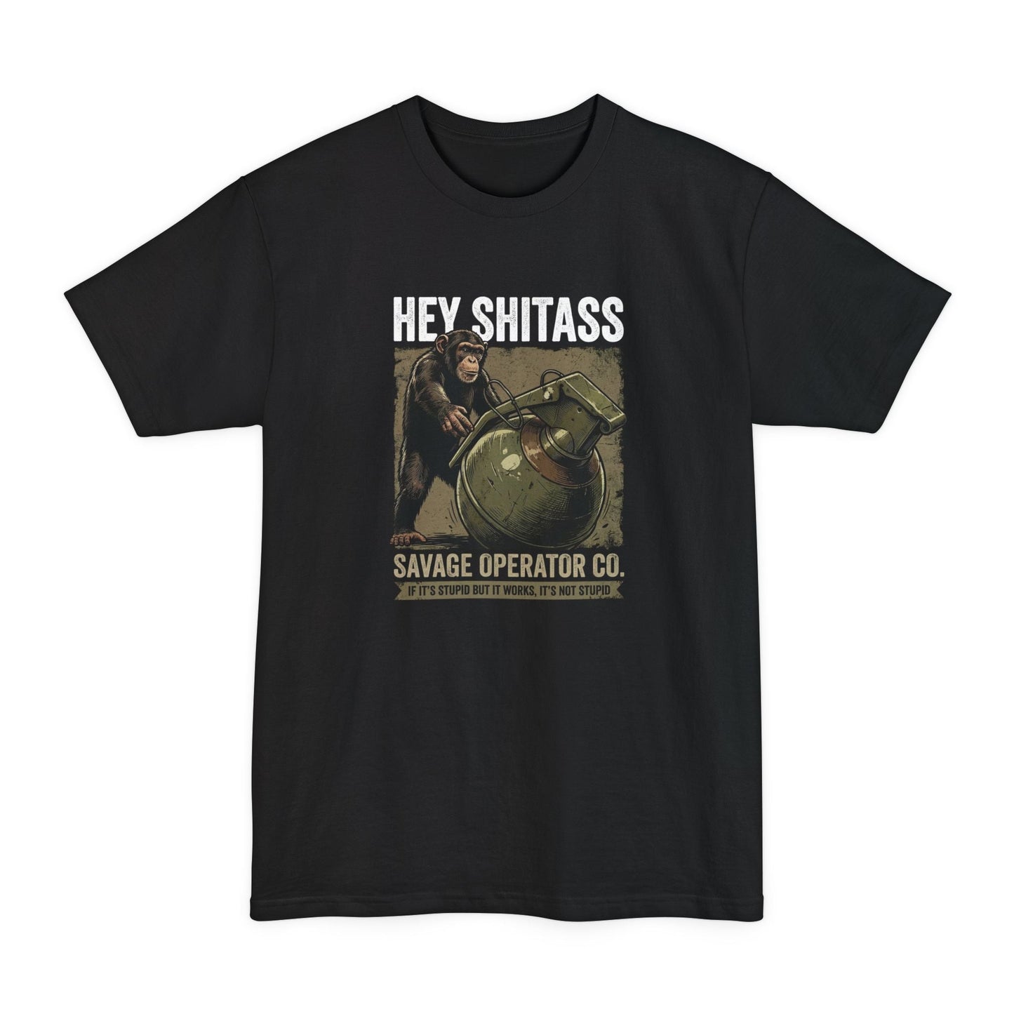 Hey Shitass Vintage Monkey T-Shirt — Savage Operator Co. Military Humor XLT Big and Tall - Savage Operators Tactical Tee | T-Shirt | Savage Operators Clothing | Patriotic Apparel | Military Humor | High Quality Black