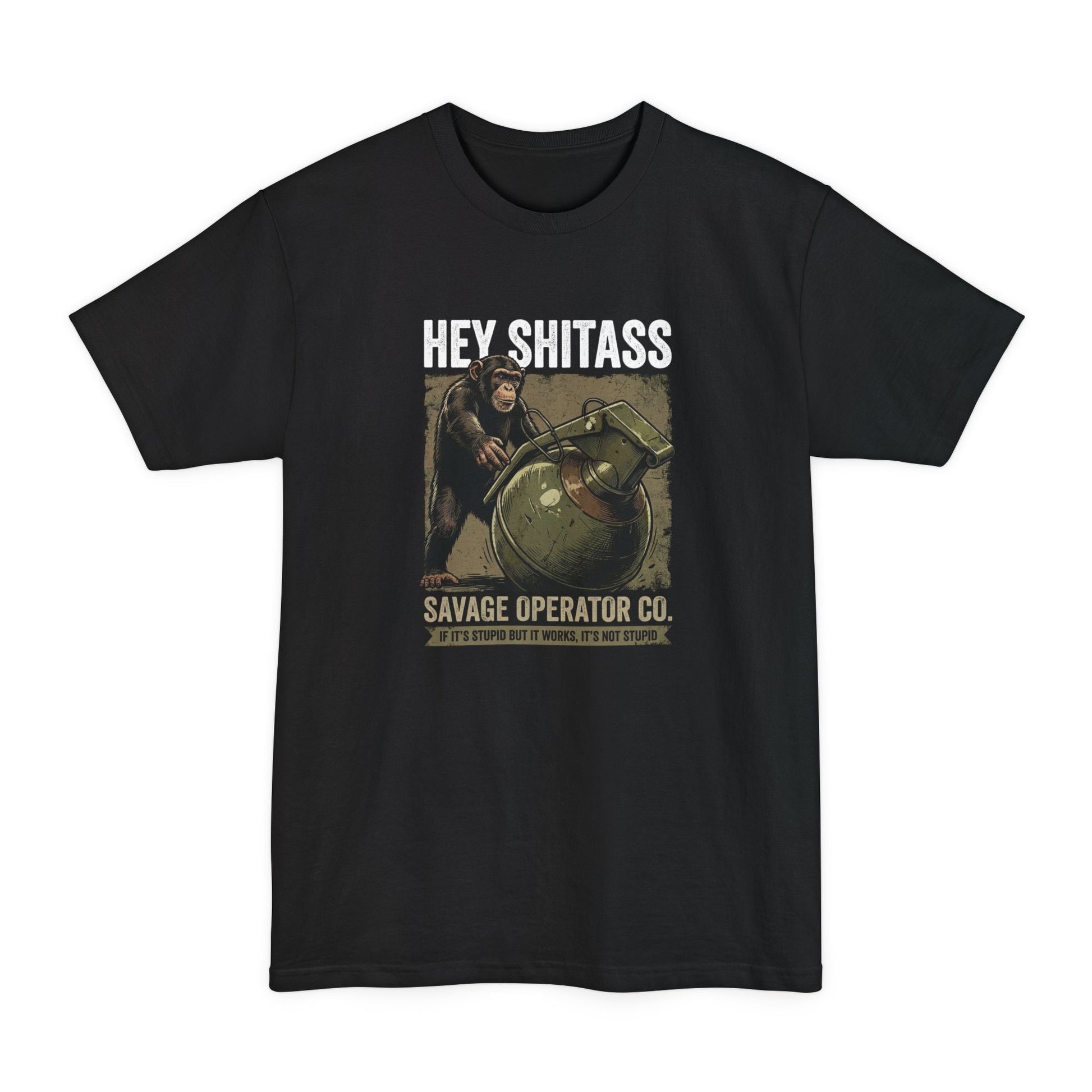 Hey Shitass Vintage Monkey T-Shirt — Savage Operator Co. Military Humor XLT Big and Tall - Savage Operators Tactical Tee | T-Shirt | Savage Operators Clothing | Patriotic Apparel | Military Humor | High Quality Black