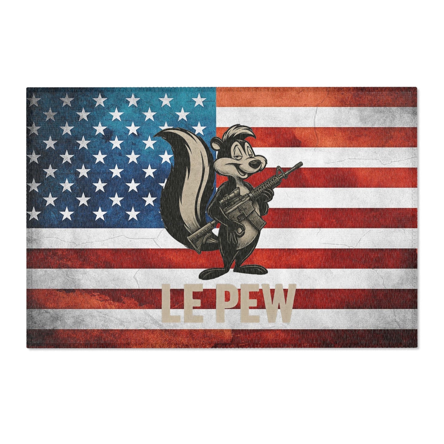 Le Pew American Flag Skunk indoor Area Rug — Patriotic 2a Carpet - Savage Operators Tactical Tee | Home Decor | Savage Operators Clothing | Patriotic Apparel | Military Humor | High Quality 36" × 24"