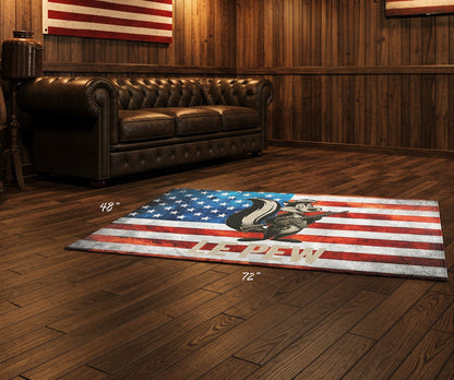 Le Pew American Flag Skunk indoor Area Rug — Patriotic 2a Carpet - Savage Operators Tactical Tee | Home Decor | Savage Operators Clothing | Patriotic Apparel | Military Humor | High Quality 72" × 48"