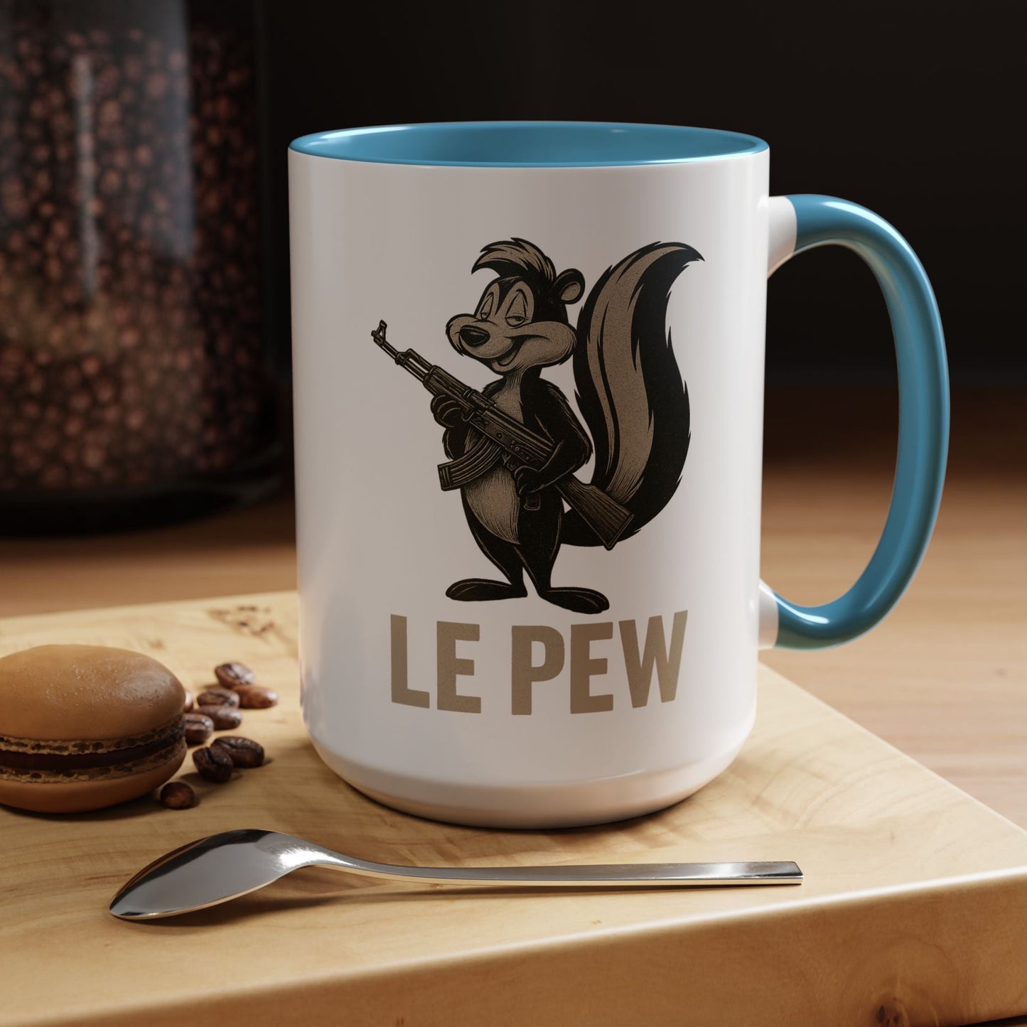 Le Pew Coffee Mug Skunk with Rifle Retro Funny Accent Cup - Savage Operators Tactical Tee | Mug | Savage Operators Clothing | Patriotic Apparel | Military Humor | High Quality 15oz